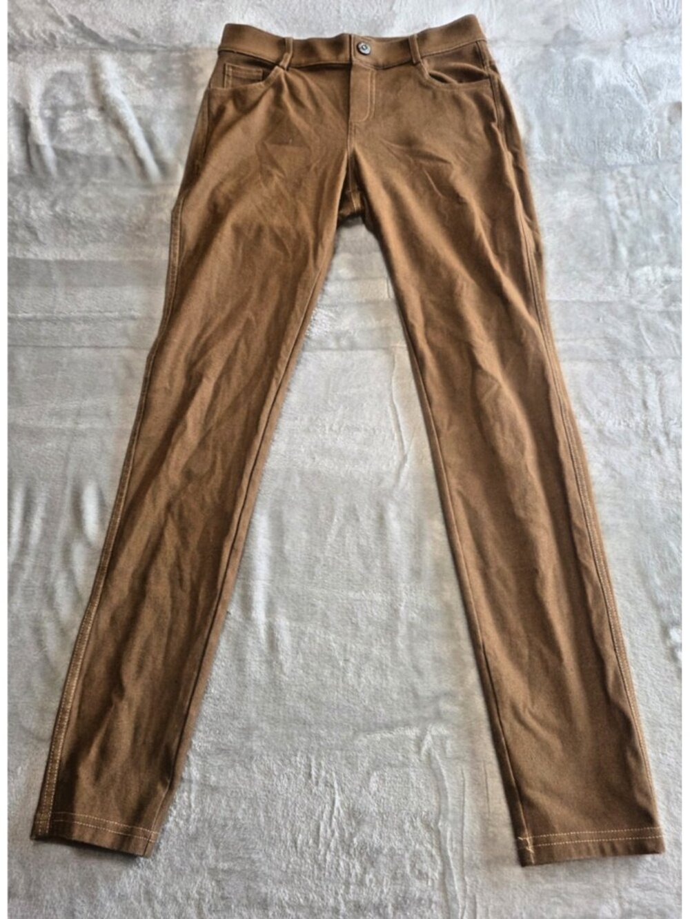 Yelete Women’s Cotton-Blend 5-Pocket Skinny Jegging Coffee Stretch Pants- Medium
